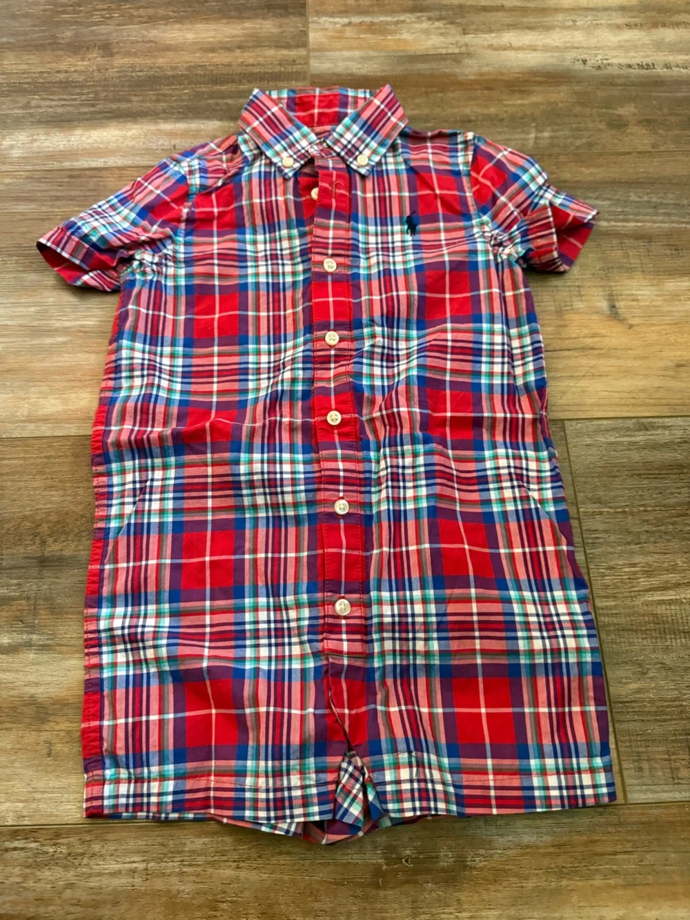 Classic Red Plaid Short-Sleeve Button-Up Romper size 24 months